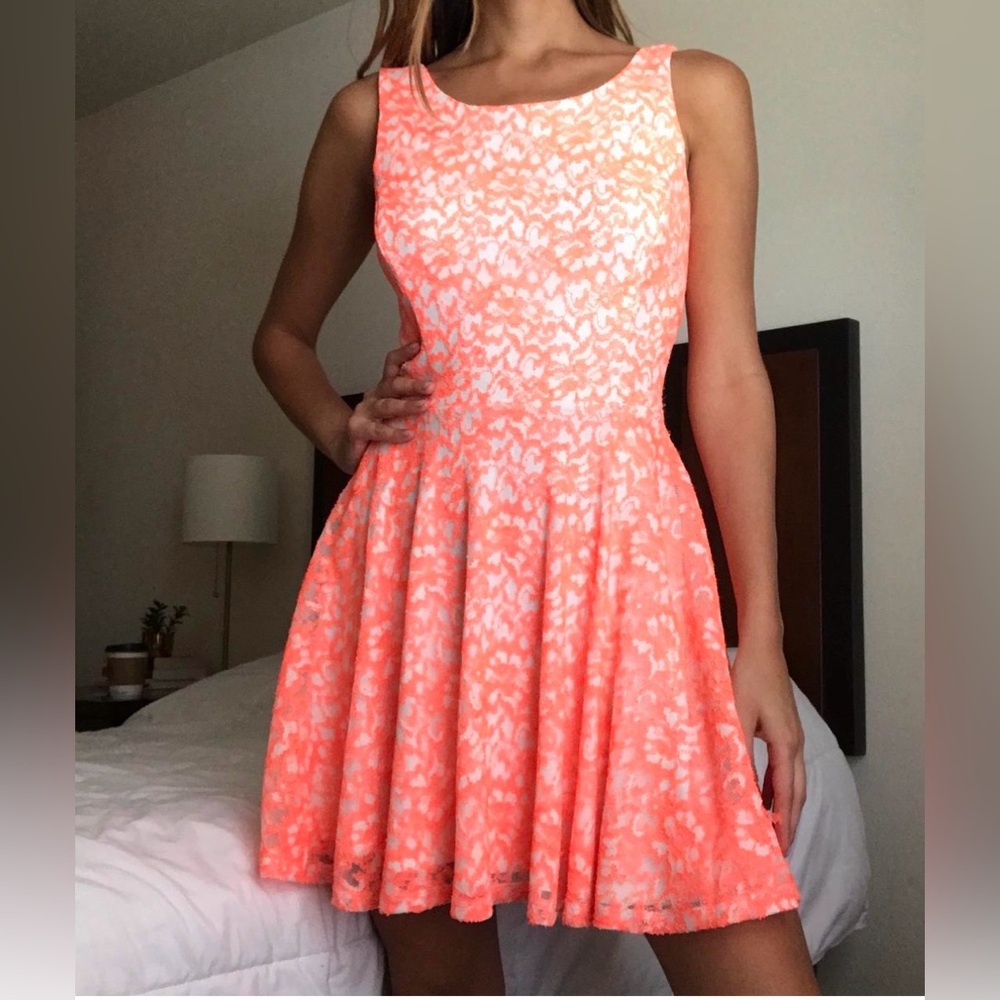 Guess Coral-Pink Sleeveless Fit & Flare Mini Dress